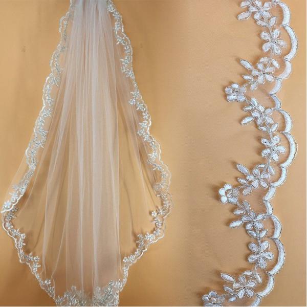 36" Embroidery Sliver Cord lace Ivory/White Bridal Veil Wedding Accessories