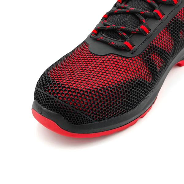 KPU Breathable Mesh Work Boots S3 Slip Resistant Steel Toe Shoes Black Red