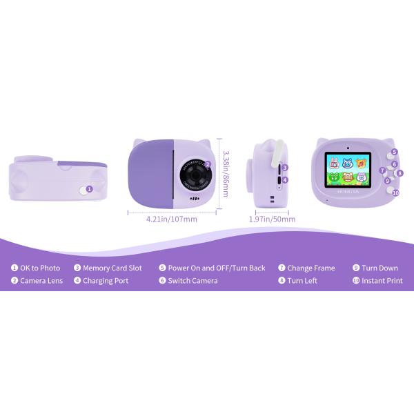 Rongta Instant Print Camera for Kids, Children Portable Camara Toy Birthday Gifts, Kids Toys, 2.4 Inch Screen Kid Digital Camera for Girls Boys