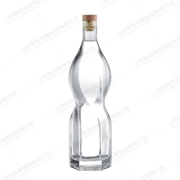 Unique Design Glass Liquor Bottle with Hexagonal Prism Shape and Customized