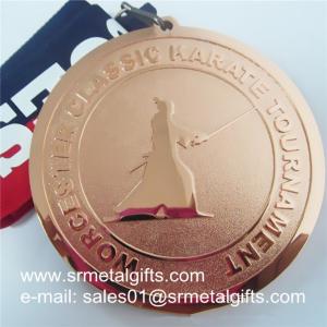 China Bronze Engraved Metal V neck ribbon medal, Customize your metal medals now on sale