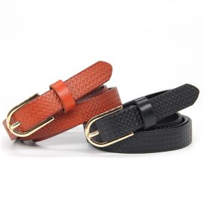 105cm Womens Genuine Leather Belt Buckle Embossing Wave Pattern