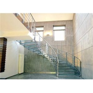 Modern Curved Basement Stairs Laminated Tempered Glass Luxury Staircase Design