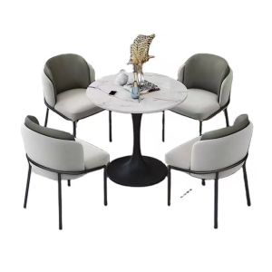 China Italian Rock Plate Iron Art Round Hotel Coffee Table Set on sale