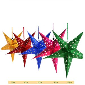45CM Hanging Christmas Paper Star Lantern Pattern with Led Candle
