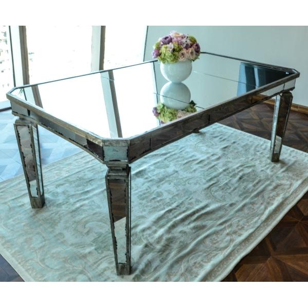 Buy Glass Mirrored Dining Table Luxury Design Strong Wood Legs 76cm Height at wholesale prices