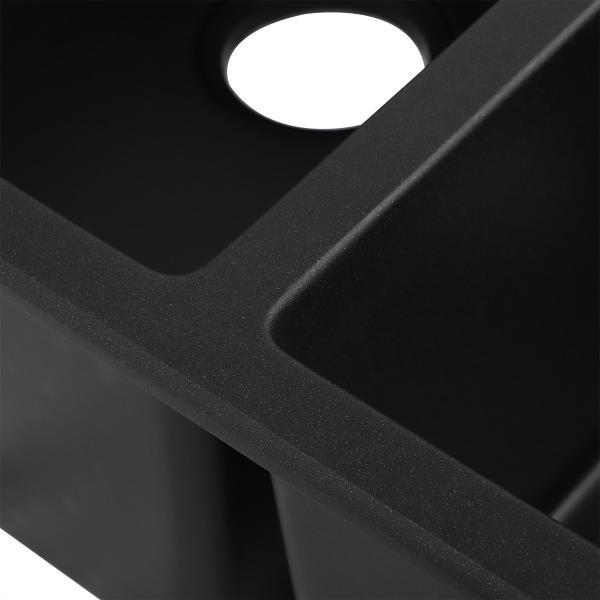 Rectangular Black Color Double Bowl Under Mount Granite Kitchen Sink