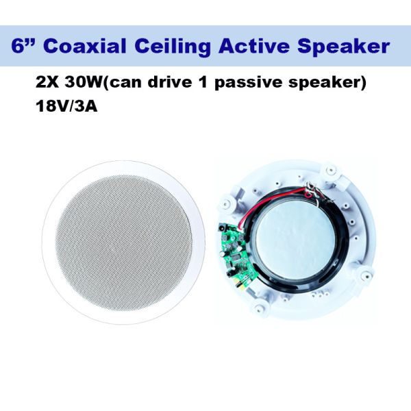 AC-616 6 Inch 2*30W ABS Ceiling Active Speaker OEM ODM Coaxial Loudspeaker