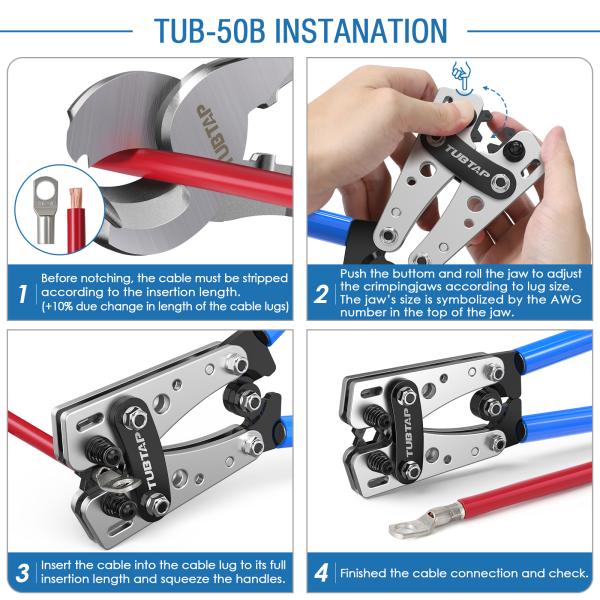 Alloy Battery Cable Crimping Tool For Copper Lugs AWG 10-1/0