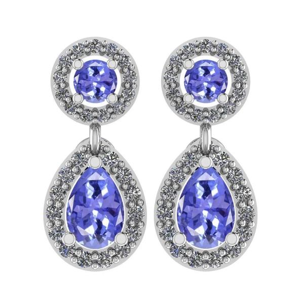 7.82 CTW Natural Tanzanite And CZ Earrings 14K Solid Yellow Gold