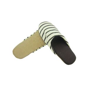 Coffee Color Soft Stripes Disposable Hotel Slippers With Suede Fabric Outsole