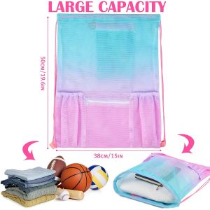 Gym Beach Mesh Drawstring Bag With Zipper Pocket For Swimming Gear Storage
