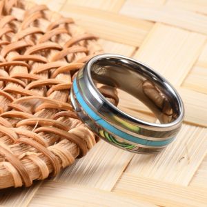 Third Party Appraisal Certified 8mm Abalone Shell Turquoise Inlay Tungsten