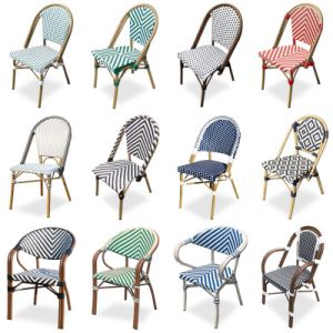 Cafe Garden Furnitures Black White Rattan Bamboo Dining Chairs