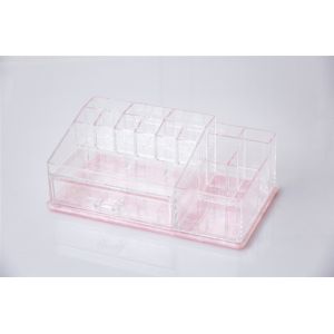 Pink Glitter Bottom Clear Plastic Makeup Organizer