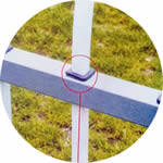 A gray rubber pad are installed between the vertical picket and horizontal rails.