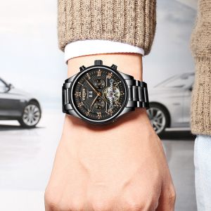 Fashion Stainless Steel Tourbillon Movement Mens Watch Waterproof KINYUED