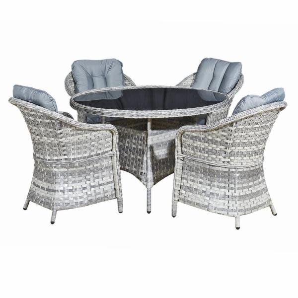 Outdoor Furniture Set with Round Dining Table AJUNION 4 Seat Weatherproof Weave Rattan