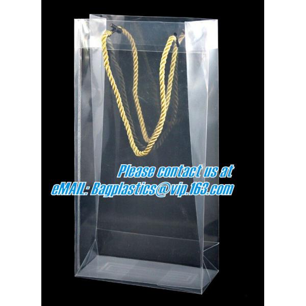 Handle Wine Bottle Paper Bags With Two Side Logo,transparent wine gift pp bag,