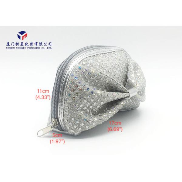 Silver Sequins On Bag Big Bowknot On Front Side Fabric Makeup Bag 20.5X7.5X17.5cm