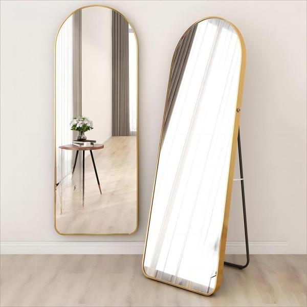 Living Room Modern Style Glass Beveled Full Length LED Dress Mirror with Float Design