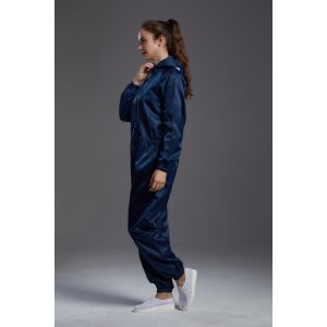 Antistatic ESD cleanroom coverall dark blue color with hoods zipper open