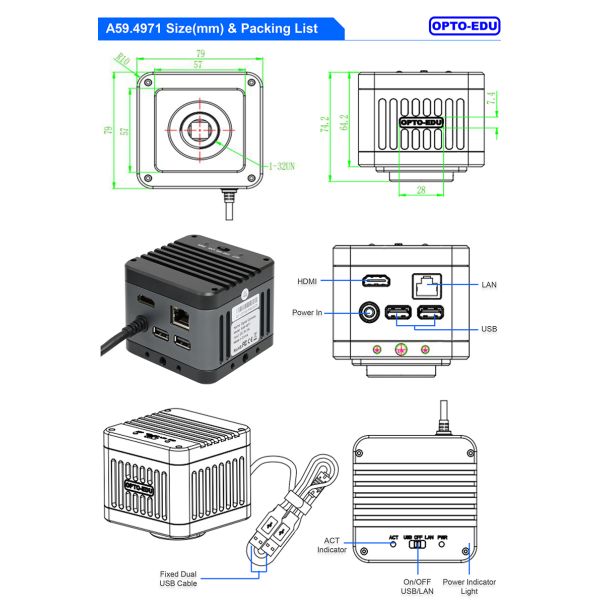 OPTO-EDU A59.4971 Auto Focus EDF 4K HDMI USB LAN Digital Microscope Camera 8.3M Flourescent