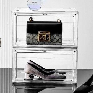 Magnetic Plastic Acrylic Shoe Boxes Stackable Transparent