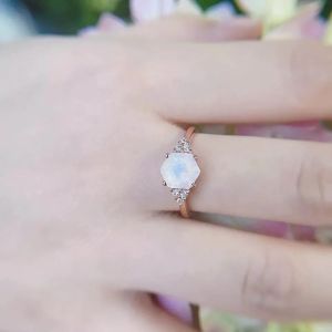 Rose Gold Hexagon Shaped Wedding Genuine Moonstone Jewelry Dainty Natural