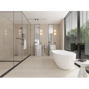 Light Yellow Sintered Stone Slab 1420x2700mm Matte Bathroom