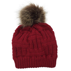 Removable Fur Pom Plain Cashmere Cap