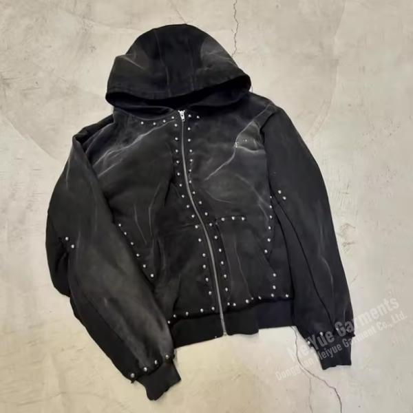 Heavy Cotton Pullover Rivet Oversized Rhinestone Hoodie Anti Shrink 480 Grams