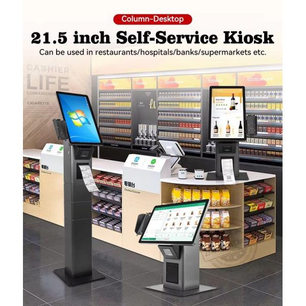 Commercial Standing Android Fast Food Restaurant Touch Screen Kiosk With Pos Barcode Scanner Ticket Printer Options