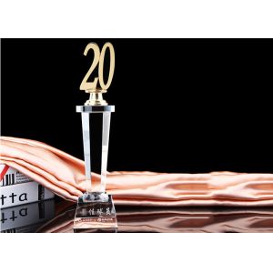 Anniversary Souvenir Transparent Crystal Trophy Cup Custom Made For Enterprise