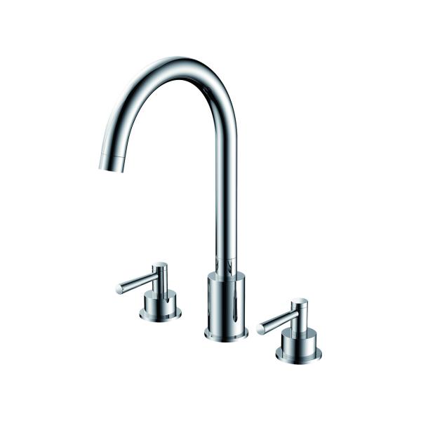 Buy Chrome Finish Basin Mixer Faucet Three Holes With Double Handles at wholesale prices