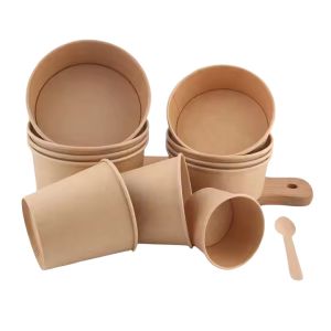 Eco-Friendly Custom Logo Kraft Paper Bowls Recyclable Disposable Takeout
