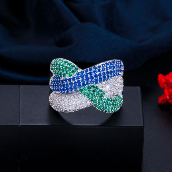 Colorful Rainbow CZ Gold Ring For Women Girls Fashion Engagement Wedding Ring Band Charm Party Ring Jewelry