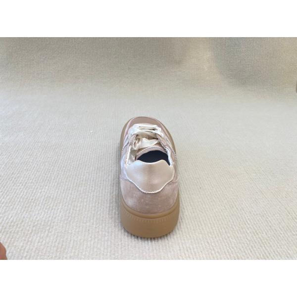 Women casual satin espadrilles sneakers with geneiun leather soft-soled and silk ribbon