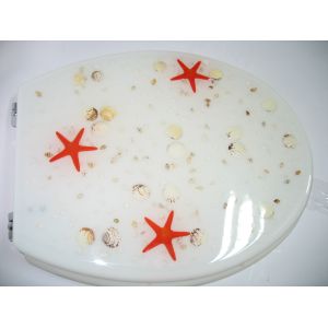 Quality sea star shell toilet seat,poly resin decorated seat cover,color box,zinc alloy hinge for sale