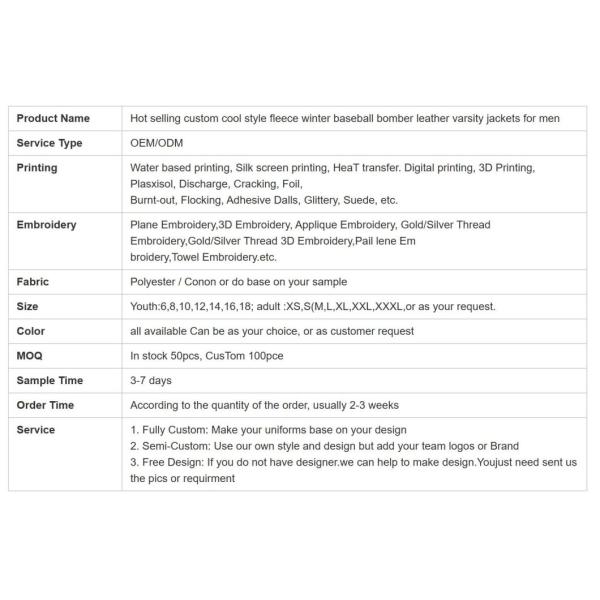 Hot Selling Custom Cool Style Fleece Winter Baseball Bomber Leather Varsity Jackets for Men