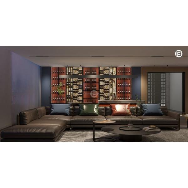 Stainless Steel Living Room Wine Cabinet With Dual-Tone Marble And Glass Back Panels