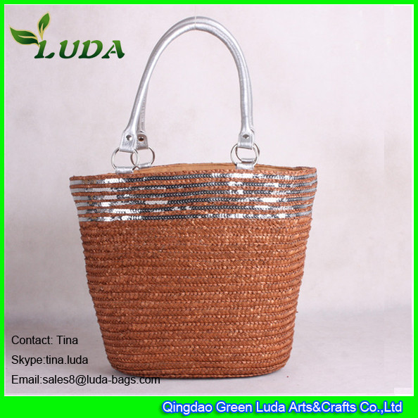 Buy LUDA  wholesale straw handbags silver sequins deco wheat straw beach bag at wholesale prices