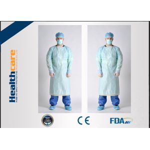 Smooth Disposable Isolation Gowns Blue 46G CPE Gown With Thumb Hooks For