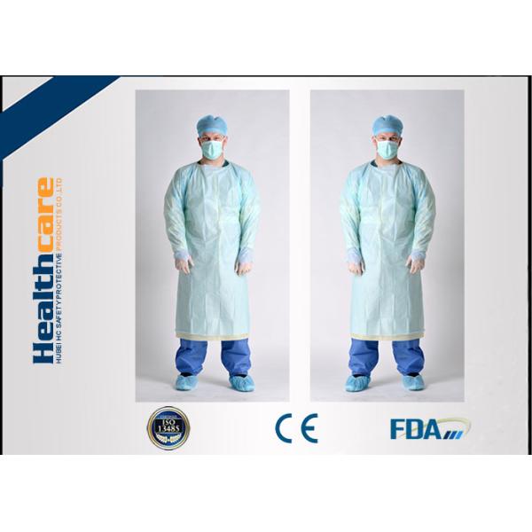 Smooth Disposable Isolation Gowns Blue 46G CPE Gown With Thumb Hooks For