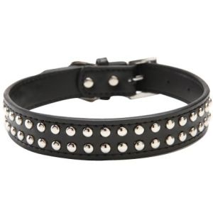 5 Adjustment Holes Soft Nylon Dog Collar Real Split Leather Studded OEM ODM
