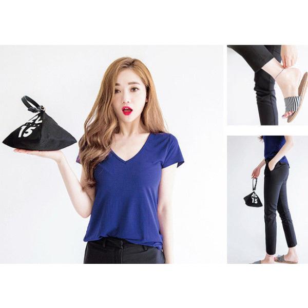 Sexy V Neck Women's T - Shirts Combed Cotton Soft Color Blue Casual Tee