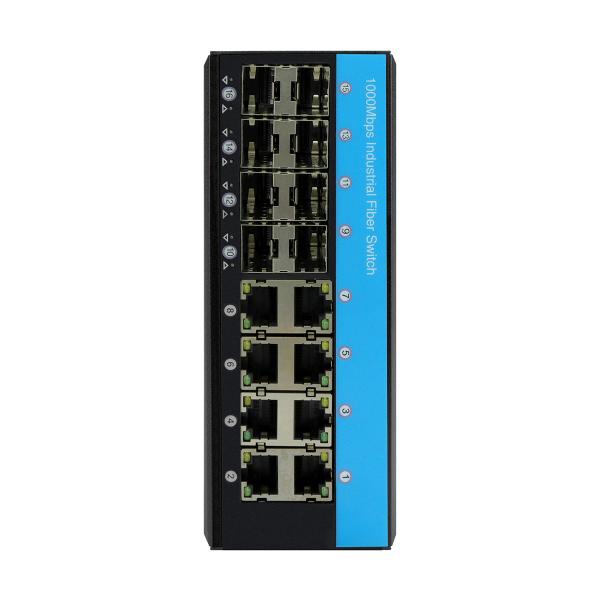 8/12/16 Port Gigabit Industrial Fiber Switch 10/100 / 1000mbps Managed POE