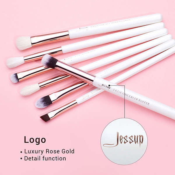 Jessup 15pcs Eye Makeup Brush Set Pearl White/Rose Gold Aluminium Ferrule T217