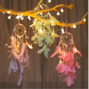 China popular handmade indian dream catcher feather with led light home decoration on sale