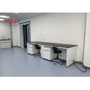 Customized Mobile Laboratory Table With White Movable Cabinet In College Lab